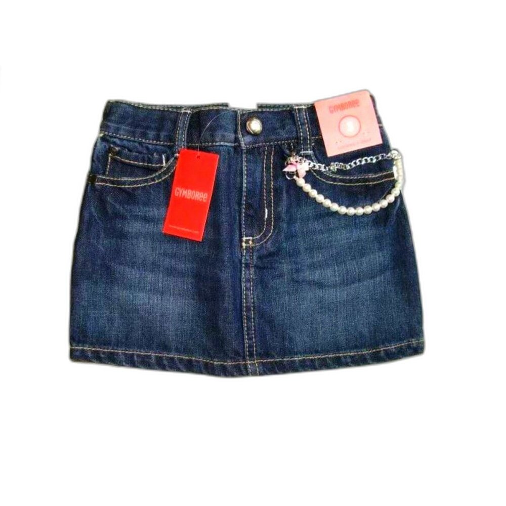 NEW Gymboree girls skirt 3 3T medium dark denim jean pearl chain pocket pink bow